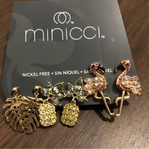 New Minicci 3 Pairs  Gold Tone Dangle Drop Stud  Earrings Set #B53